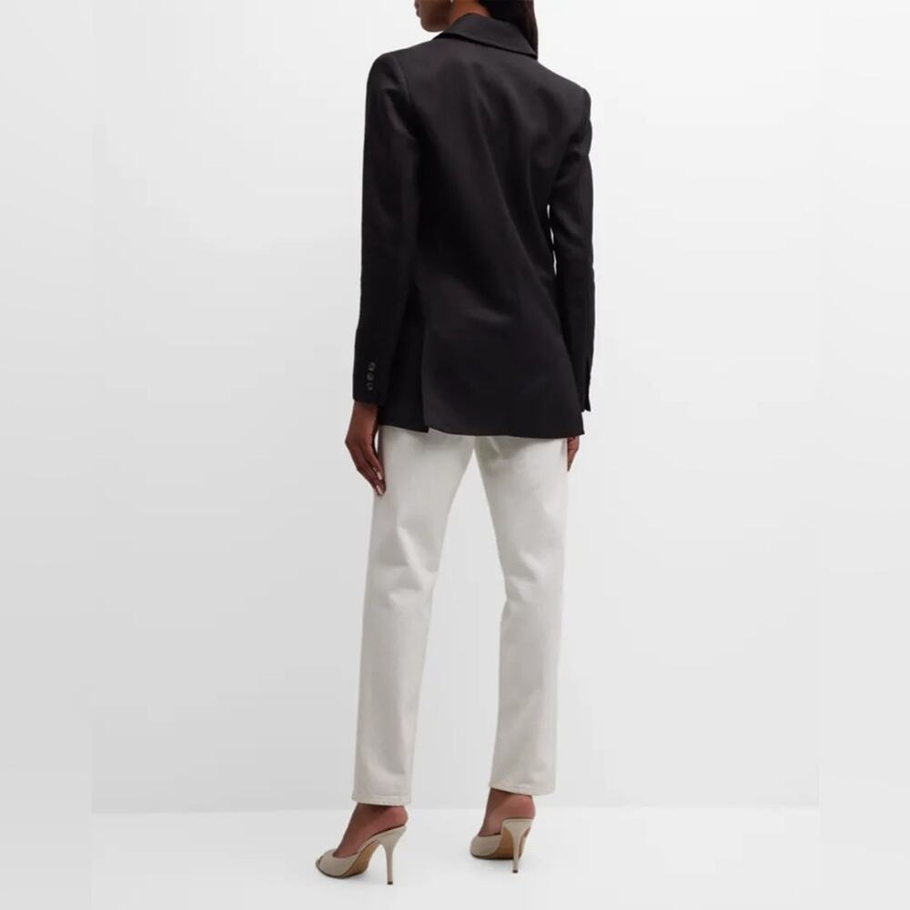Smythe Black Oversized Linen Blend Double Breasted Long Sleeve Blazer L - Picture 11 of 12